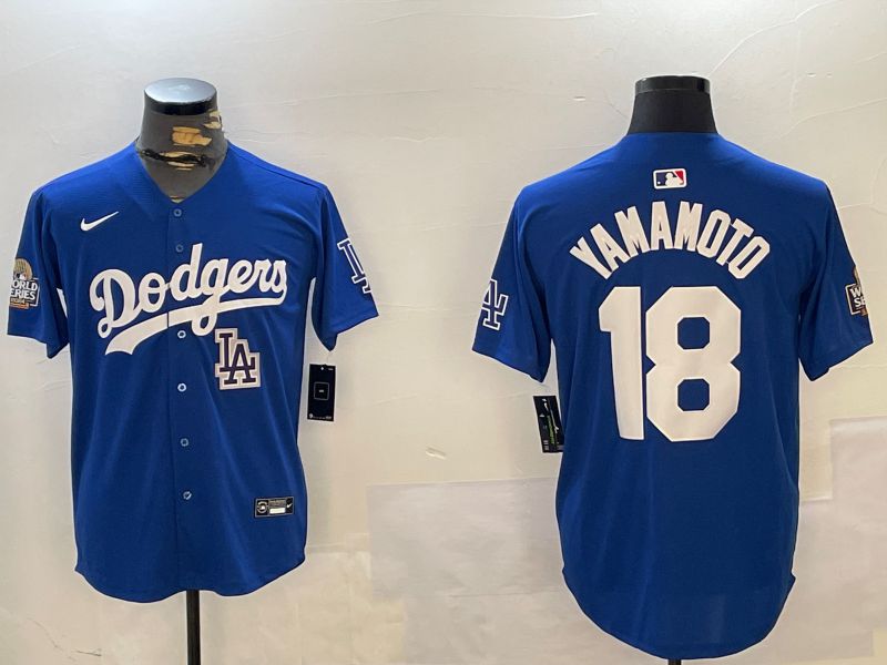 Men Los Angeles Dodgers #18 Yamamoto Blue Game 2024 Nike MLB Jersey style 12164